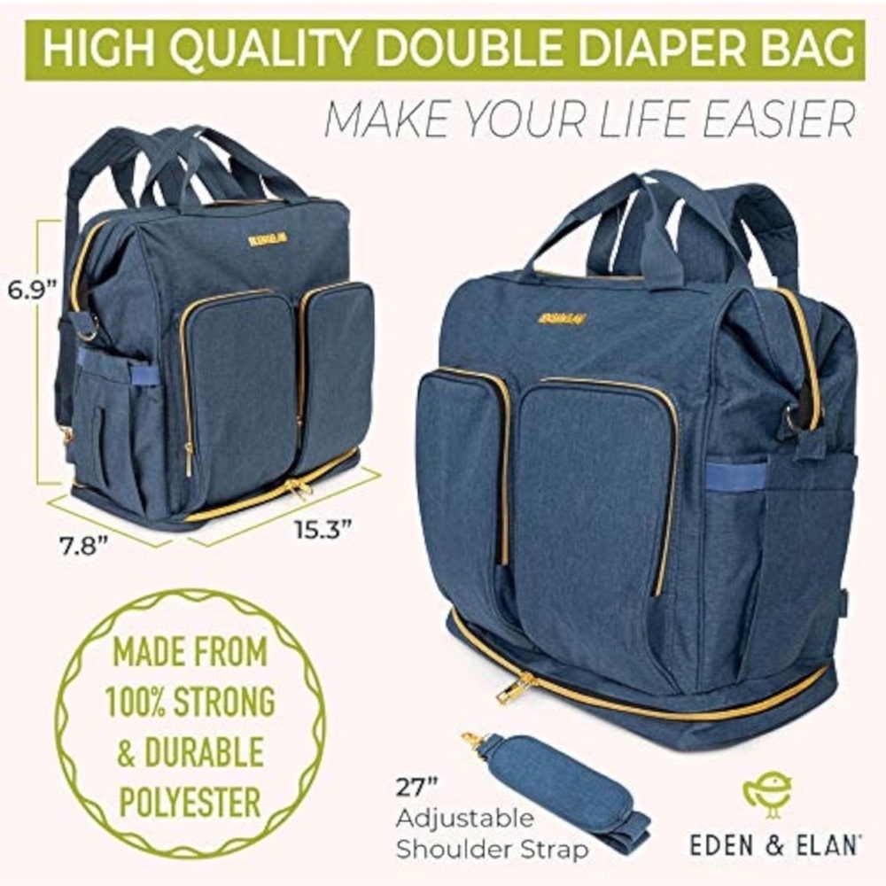 Eden & Elan Diaper Bag Backpack Navy Blue Large Capacity Mint Condition - Picture 3 of 16